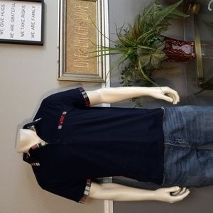 Navy Blue and Plaid Short Sleeve Shirt